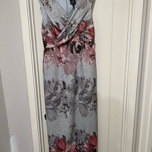 Adrianna Papell Light Blue, Silver, and Burgundy Dress